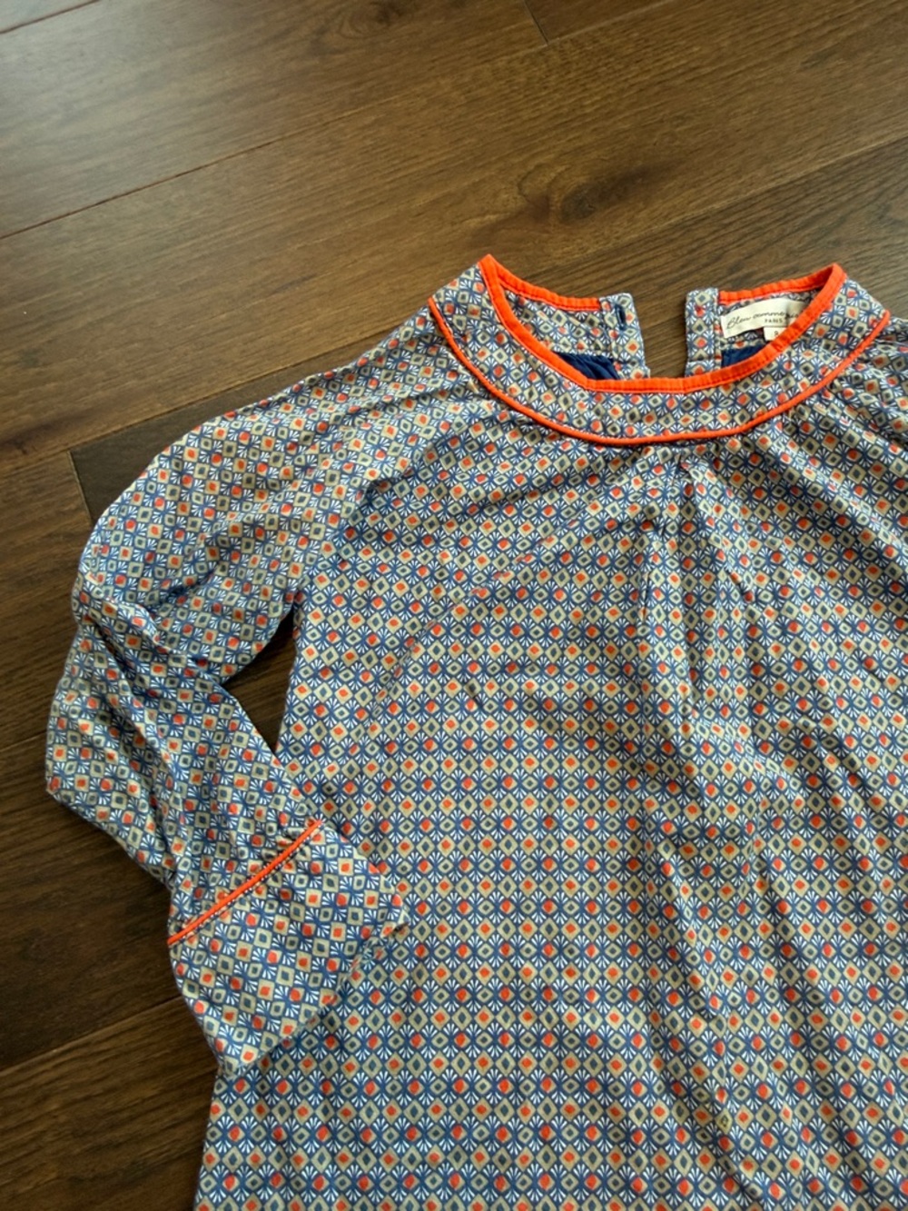 Bleu Comme Gris Girls Long Sleeve Dress with Orange Trim Size 8 - C36-023 - Picture 3 of 10